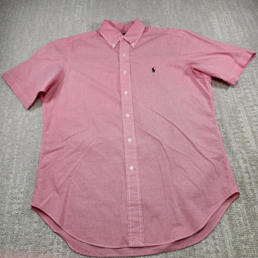 Polo Ralph Lauren Shirt Men Medium Red Check‎ Button Down Classic Fit Poplin